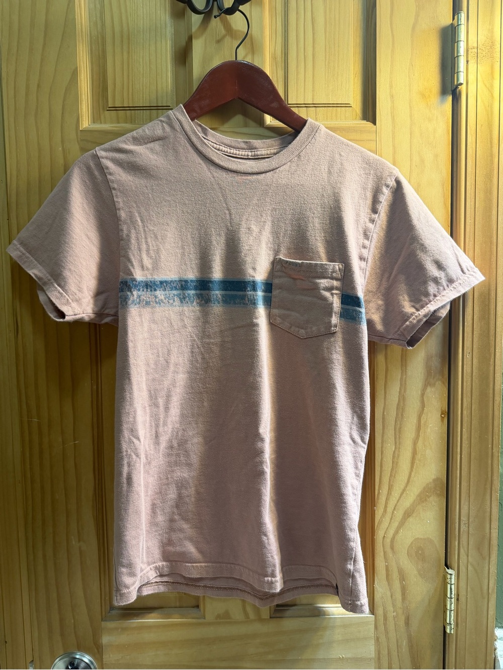 Rip Curl Dusty Pink Short Sleeve Pocket Tee with Blue Stripe